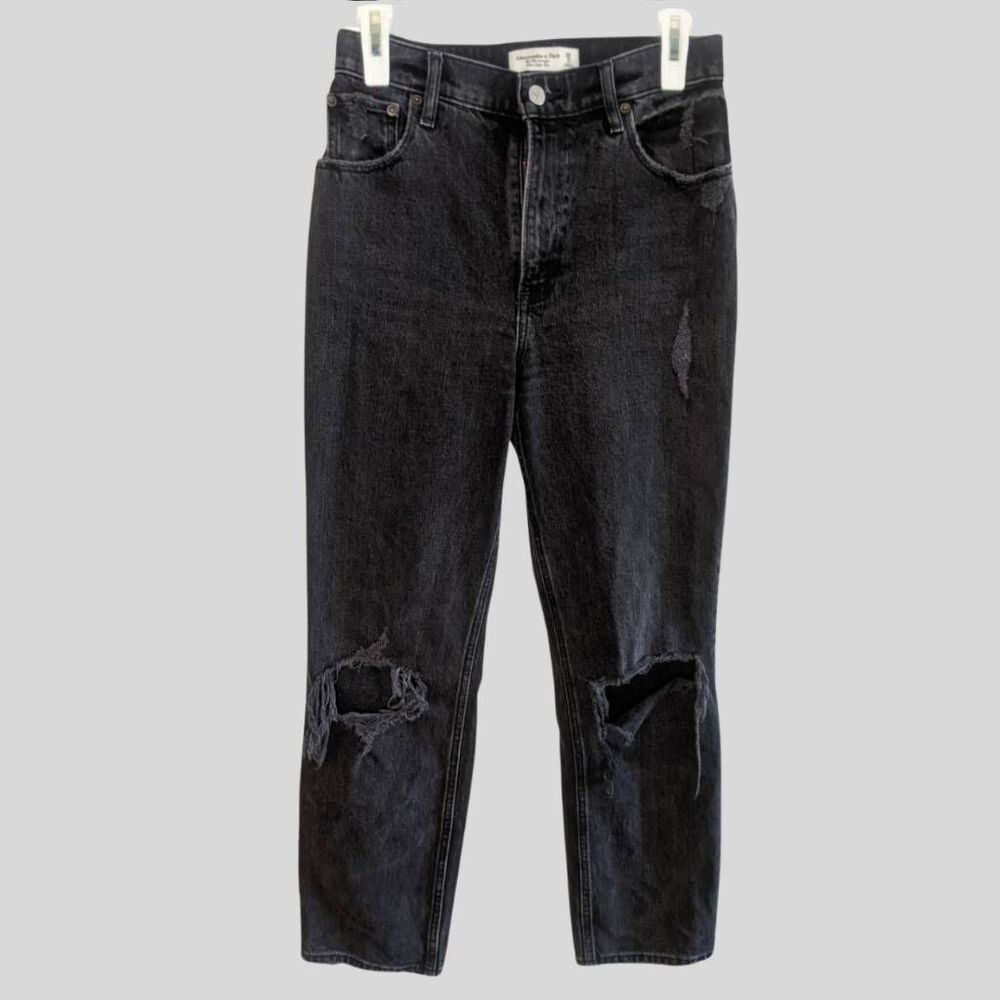 Abercrombie 90s Straight Jeans Women’s Size 26 Short Black High Rise Distressed